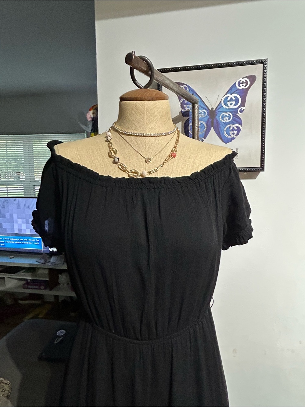 DAVI & DANI Black Maxi Peasant Dress with Short Sleeves - Picture 6 of 7
